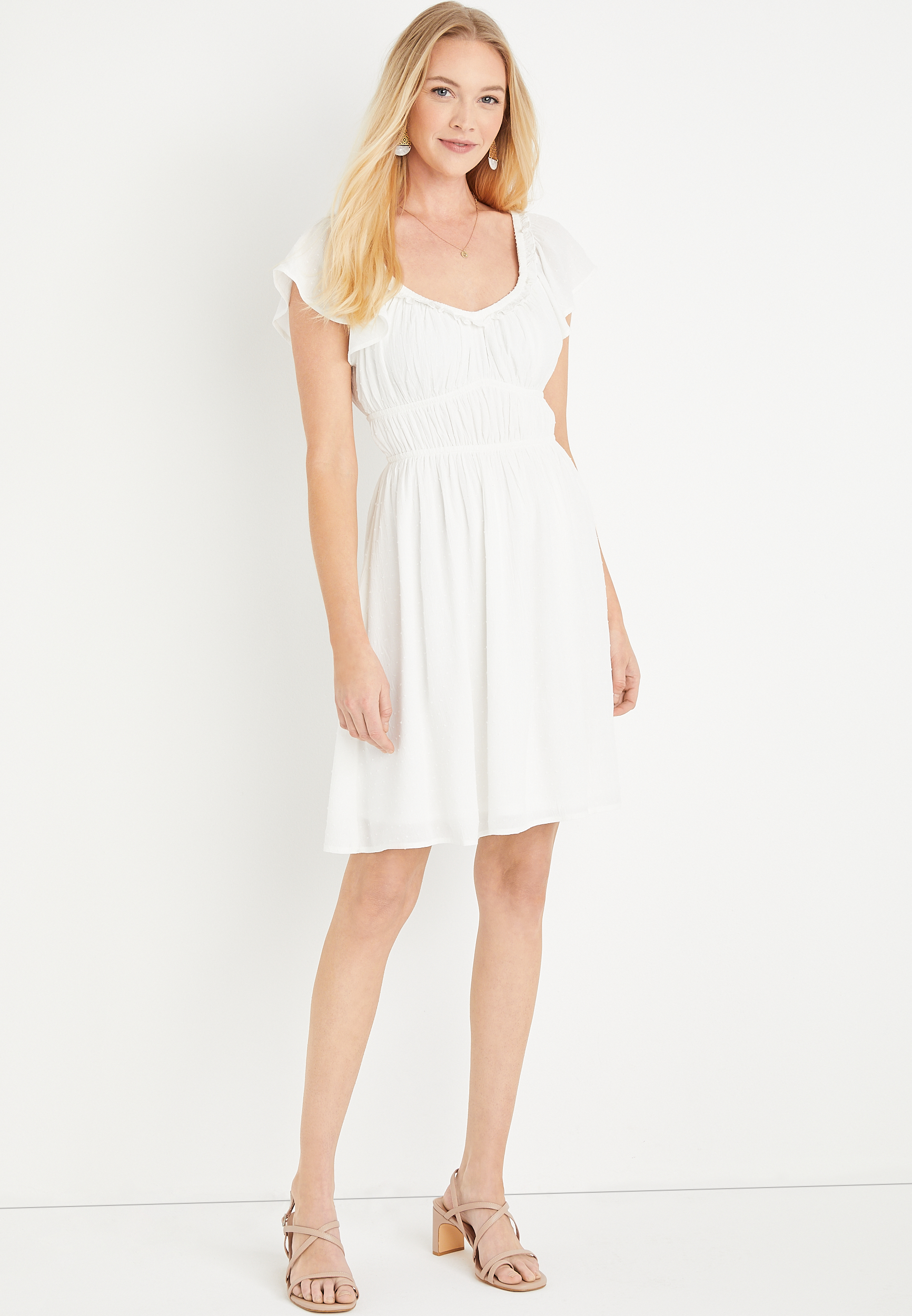 White Flutter Sleeve Mini Dress | maurices